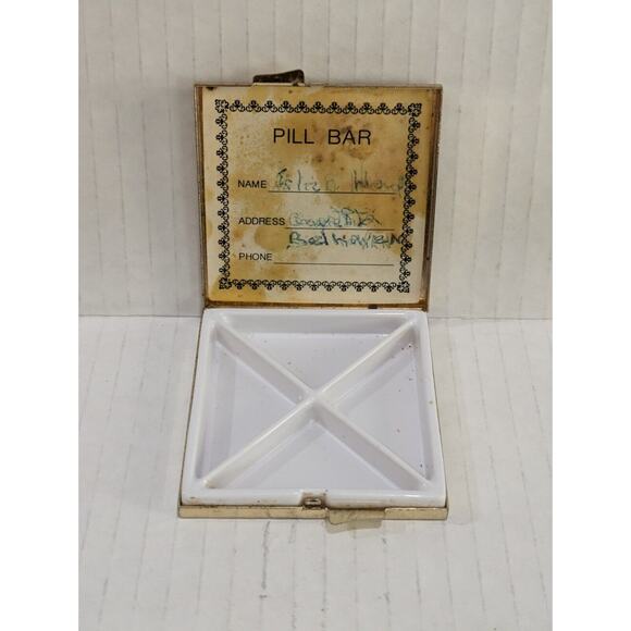 Vintage Square Metal Pill Box with Pretty Flower Design - Picture 2 of 5
